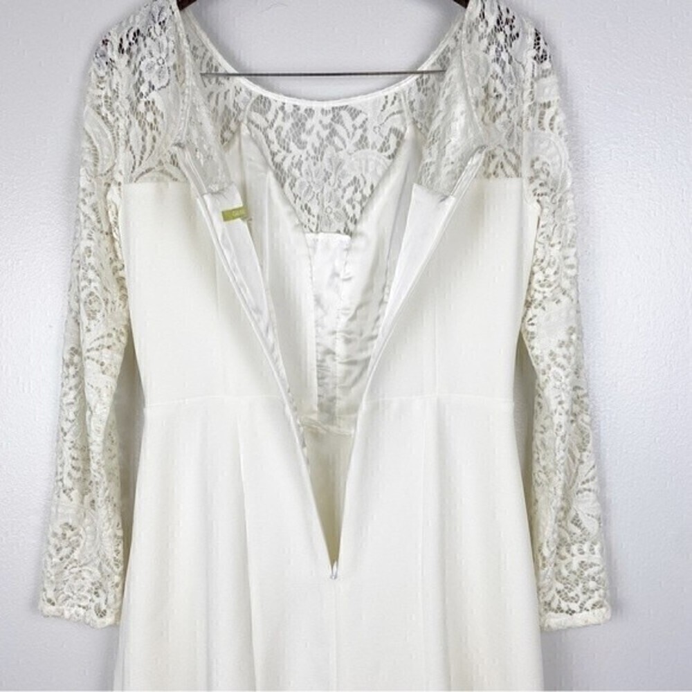 Gianni Bini Scoop Neck Lace Long Sleeve Pleated Dress Ivory Size 4 - Picture 8 of 10